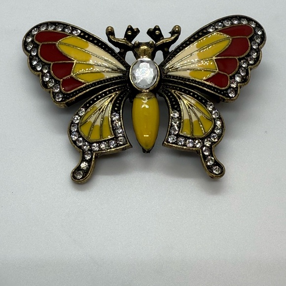 Jewelry - Vintage Colorful Butterfly Brooch with Rhinestones Enamel Brass Crystal